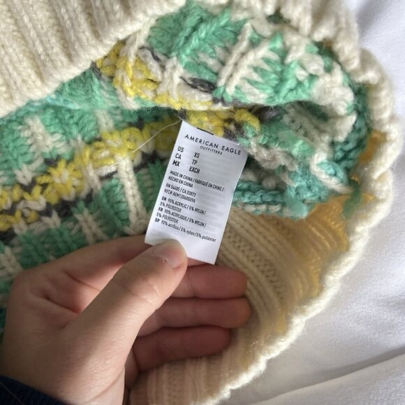 American Eagle Outfitters Womens Xs Cream Blue Fair-isle Knit Sweater Oversized - Picture 6 of 8